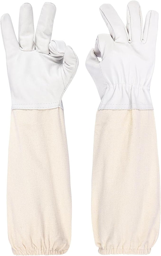 Premium Beekeeping Leather Gloves with Long Canvas Sleeve | Sting Resistant Goat Skin Gloves MPS-BEE 01