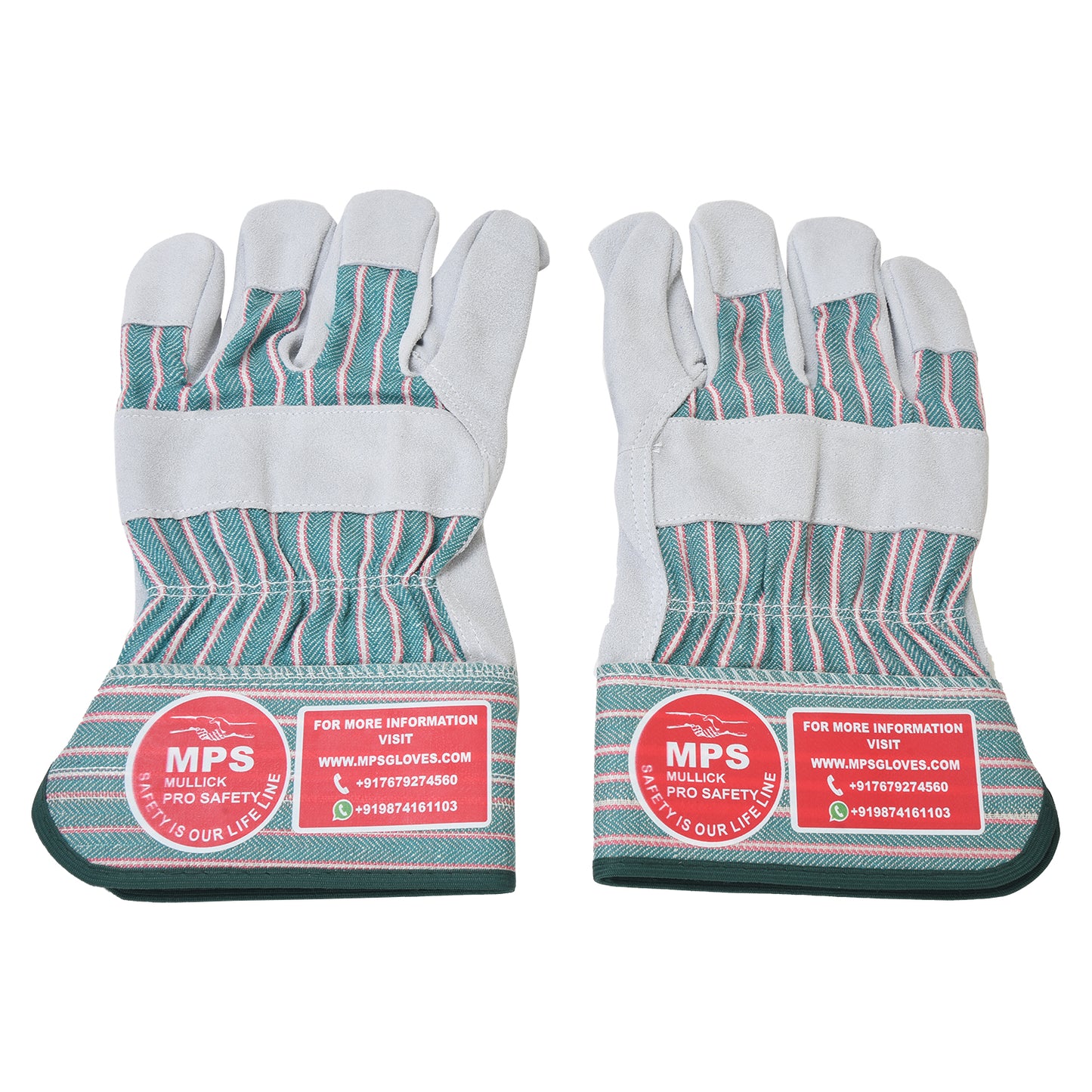 Leather Working Gloves Grey and Green Strip MPS-106