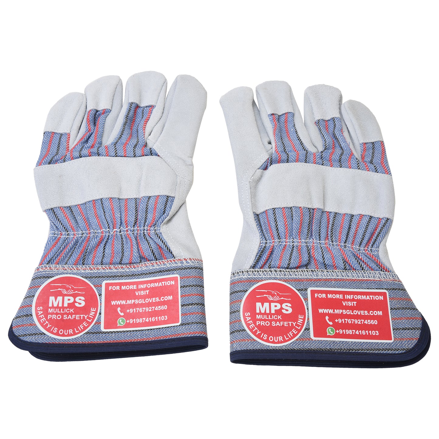 Leather Working Gloves Grey and Blue Strip MPS-105