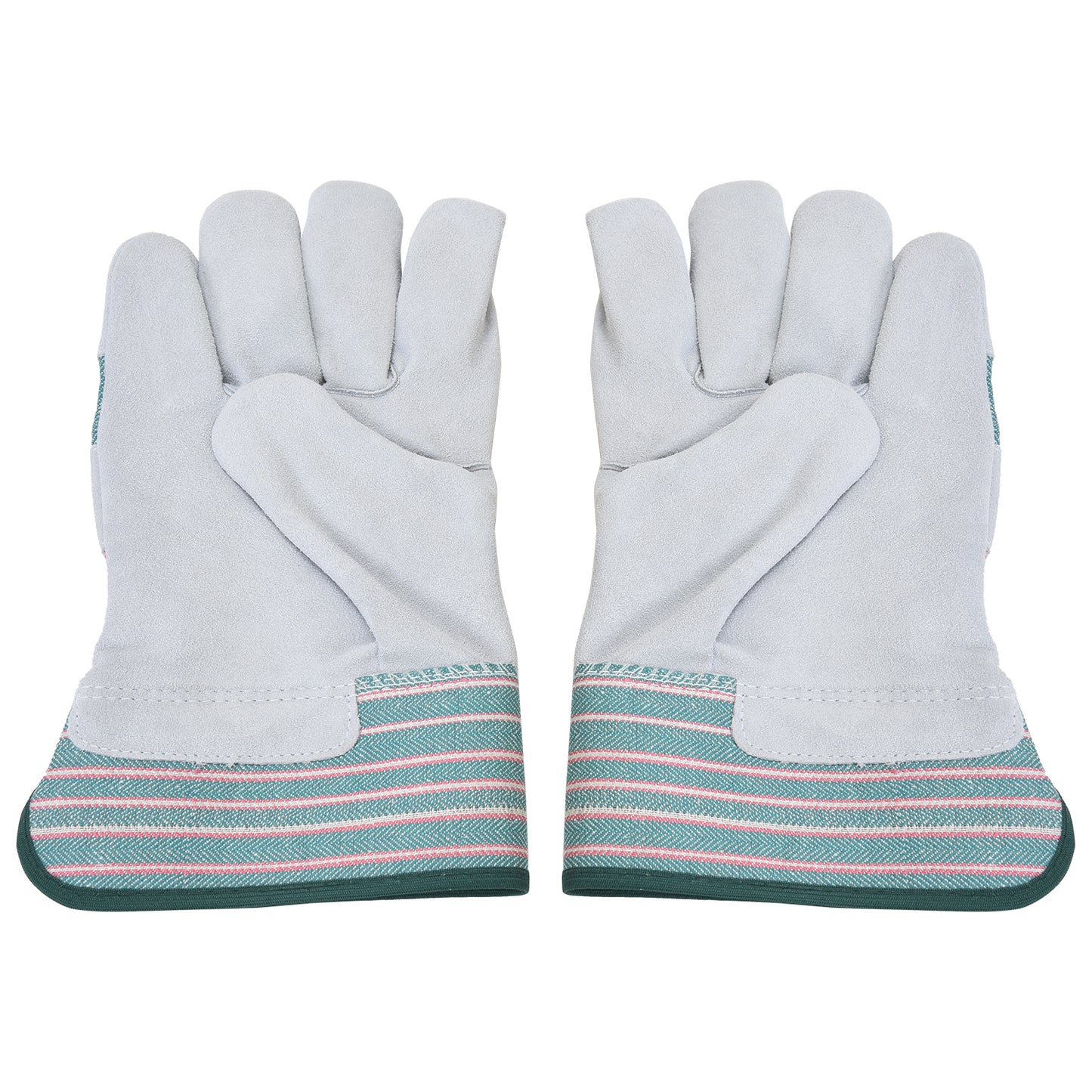 Leather Working Gloves Grey and Green Strip MPS-106