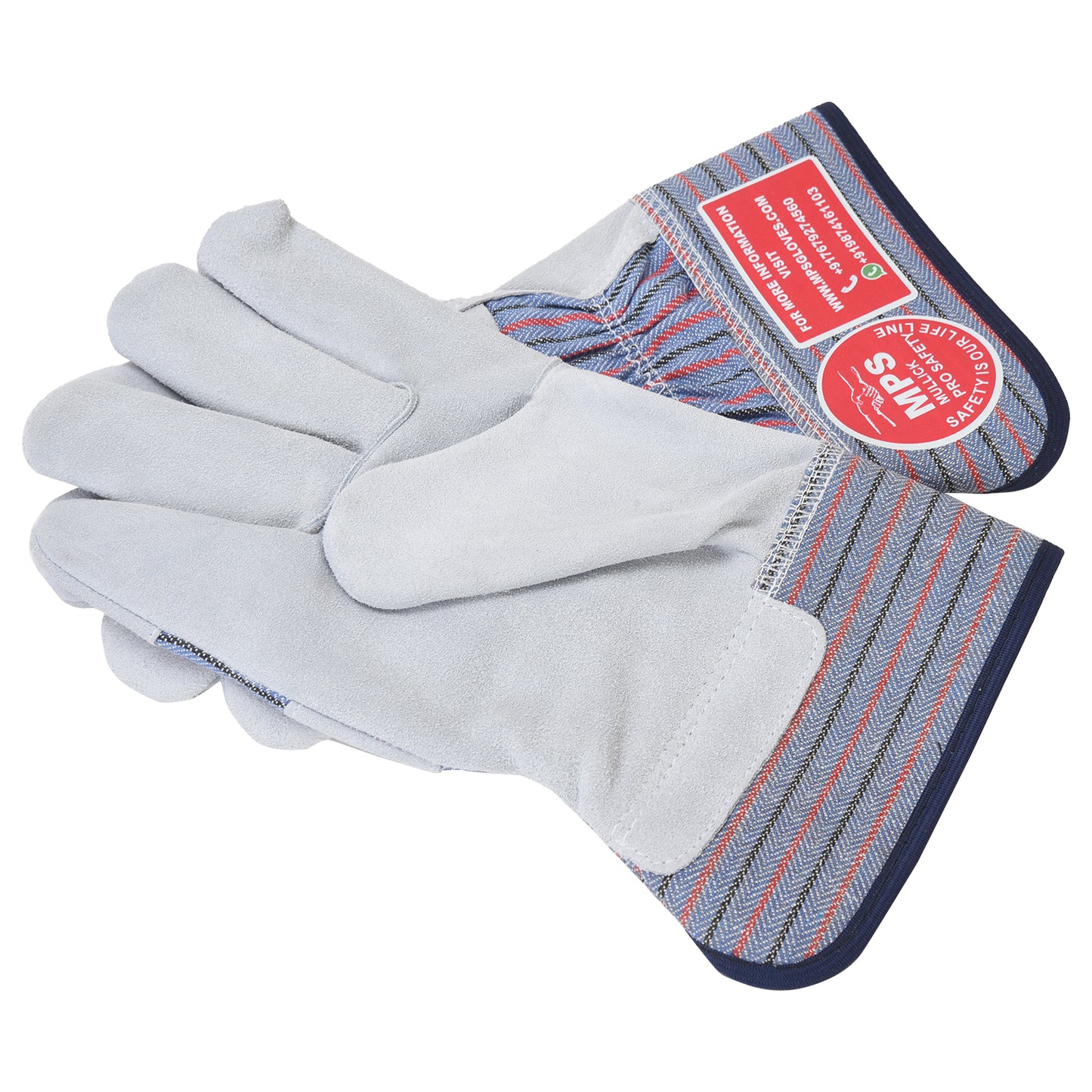 Leather Working Gloves Grey and Blue Strip MPS-105