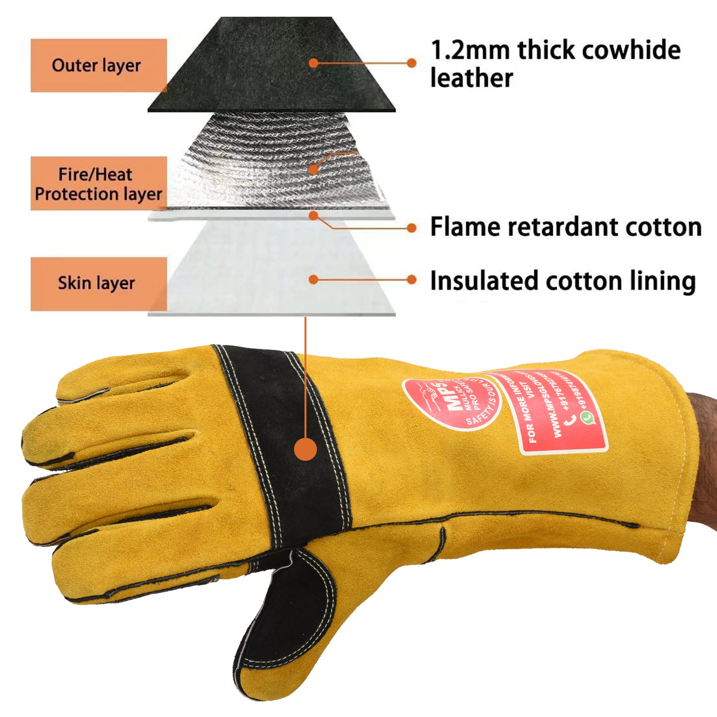 Heat Resistant Safety Welding Gloves Yellow Black- MPS002