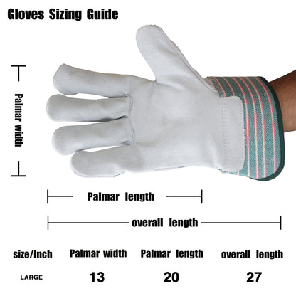 Leather Working Gloves Grey and Green Strip MPS-106