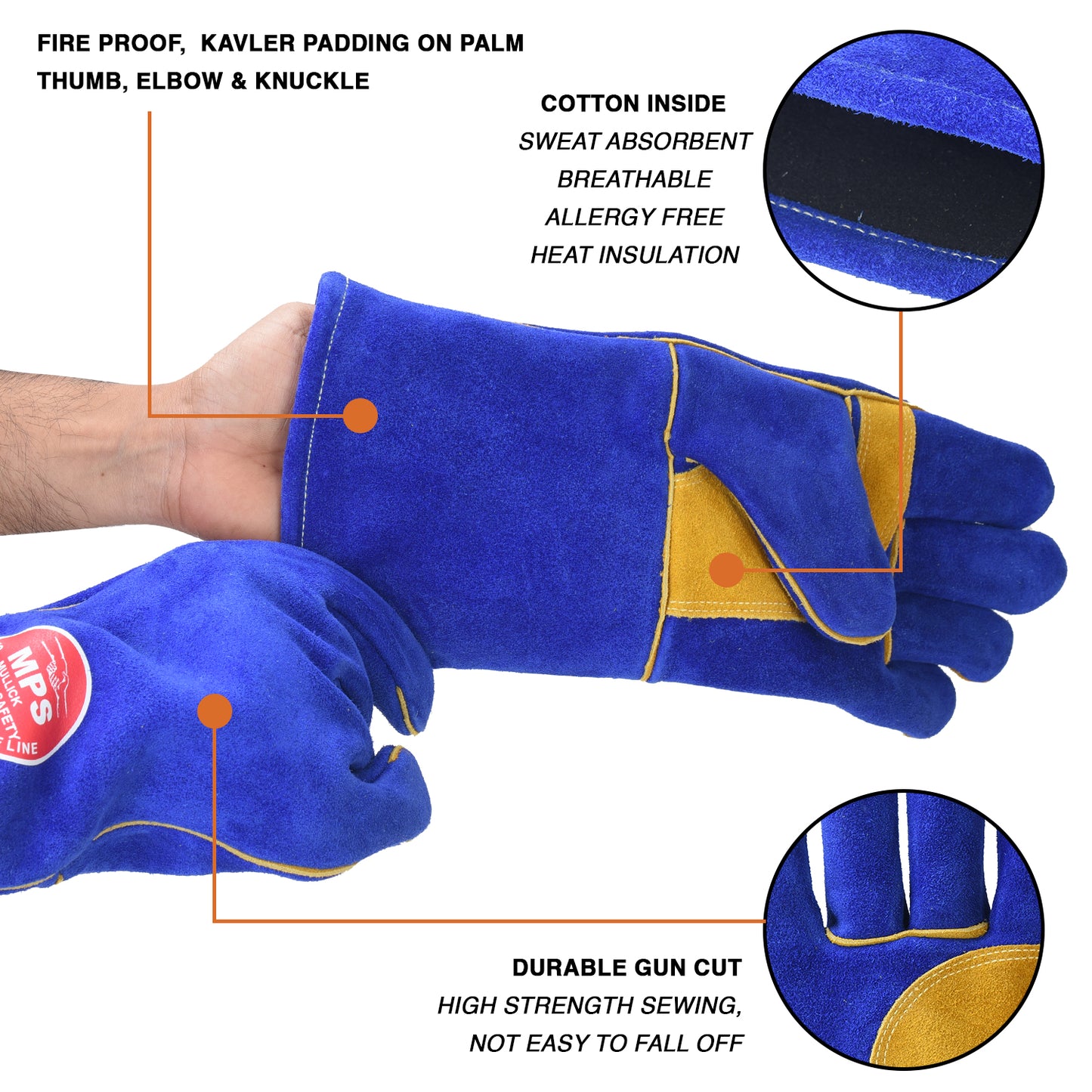 Fire Resistant Welding Gloves With Reinforced Blue – MPS-021