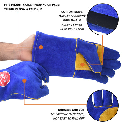 Fire Resistant Welding Gloves With Reinforced Blue – MPS-021