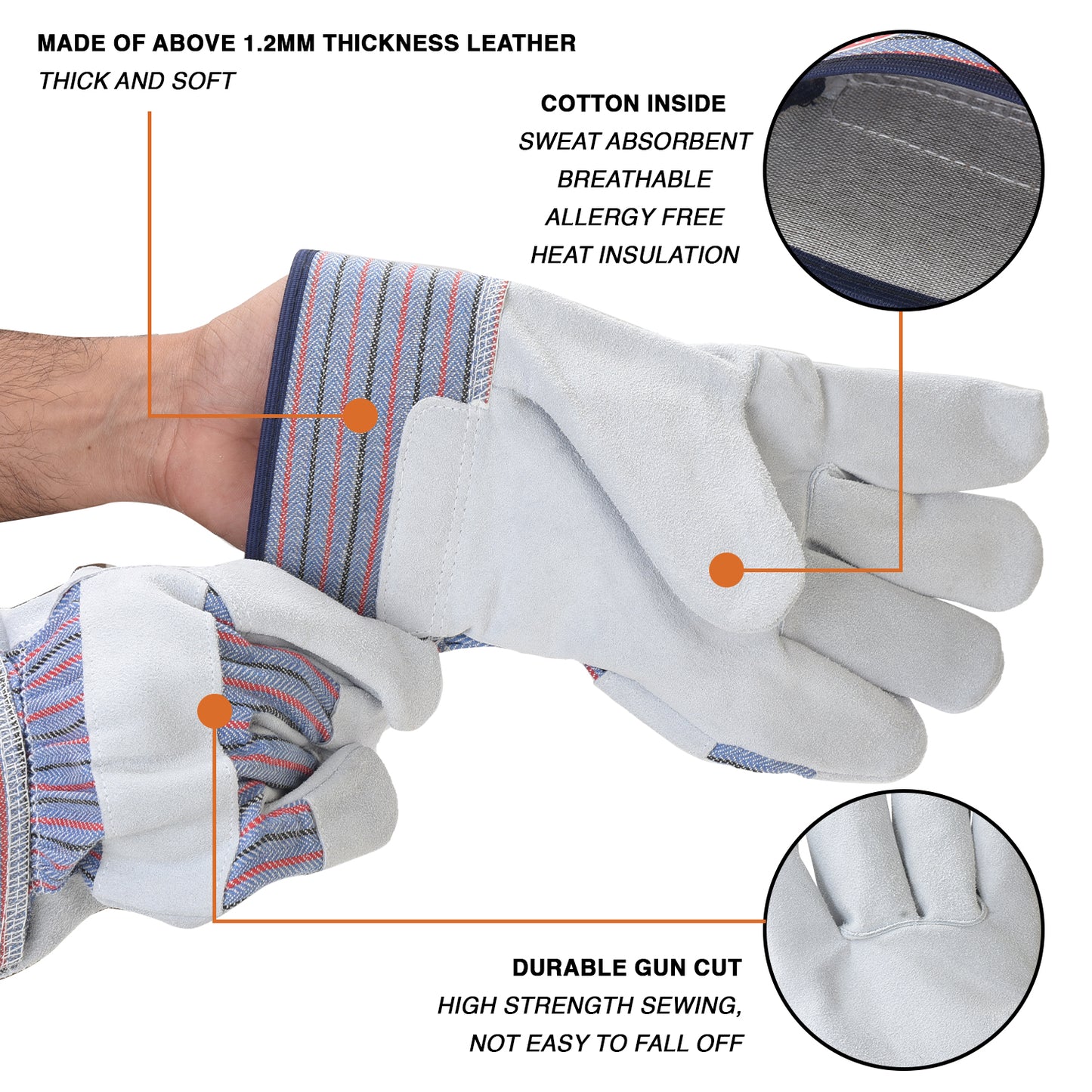 Leather Working Gloves Grey and Blue Strip MPS-105