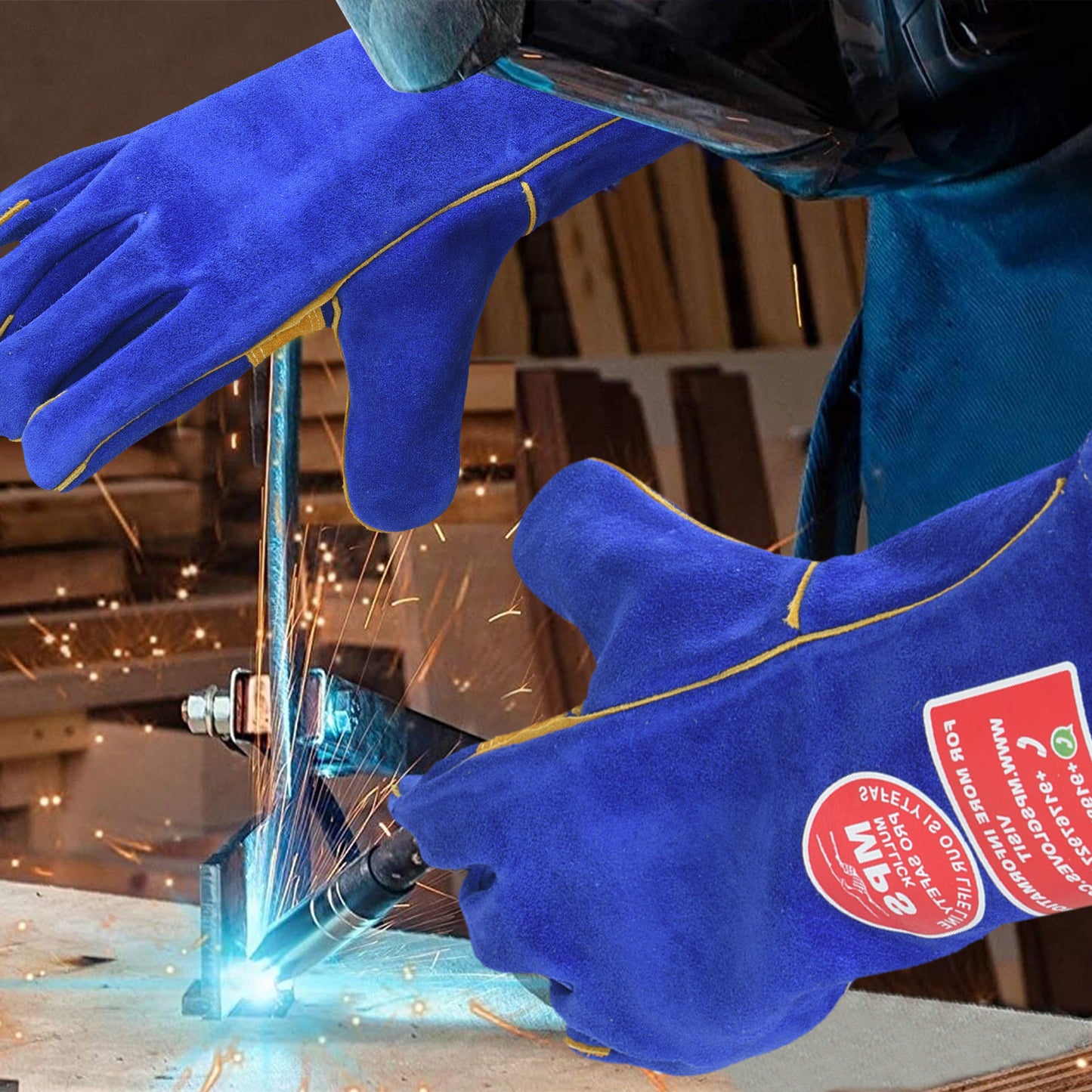 Fire Resistant Welding Gloves With Reinforced Blue – MPS-021