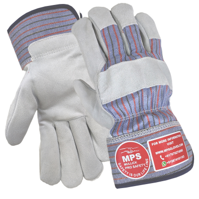 Leather Working Gloves Grey and Blue Strip MPS-105