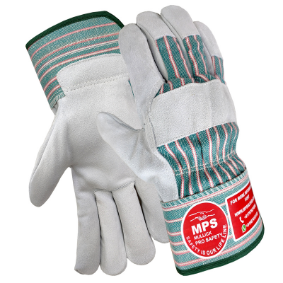 Leather Working Gloves Grey and Green Strip MPS-106