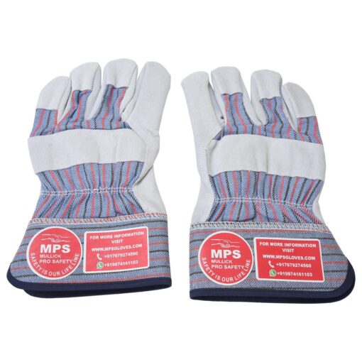 LEATHER WORKING GLOVES GREY AND BLUE STRIP MPS-105