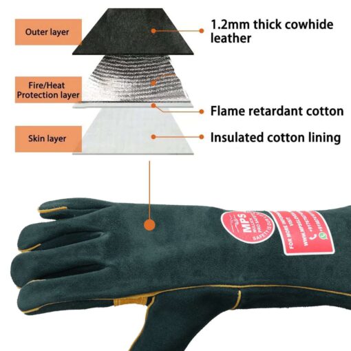 FIRE RESISTANT WELDING GLOVES WITH REINFORCED GREEN - MPS023