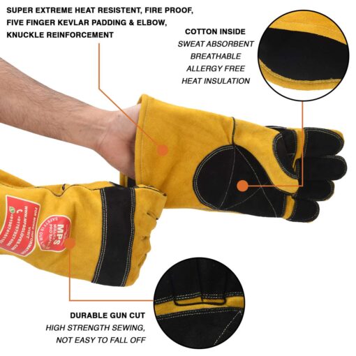 FIRE RESISTANT SAFETY WELDING GLOVES YELLOW BLACK - MPS012
