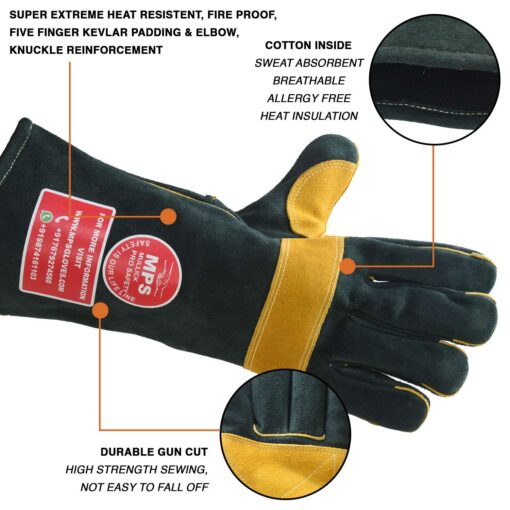 FIRE RESISTANT SAFETY WELDING GLOVES GREEN YELLOW - MPS013