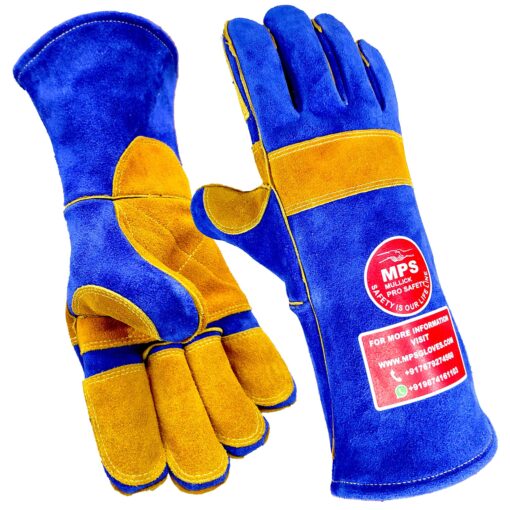 HEAT RESISTANT SAFETY WELDING GLOVES BLUE YELLOW - MPS003"