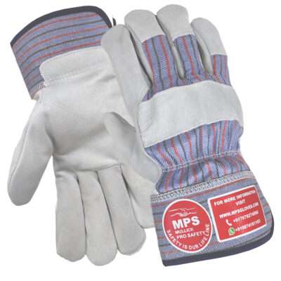LLEATHER WORKING GLOVES GREY AND BLUE STRIP MPS-105